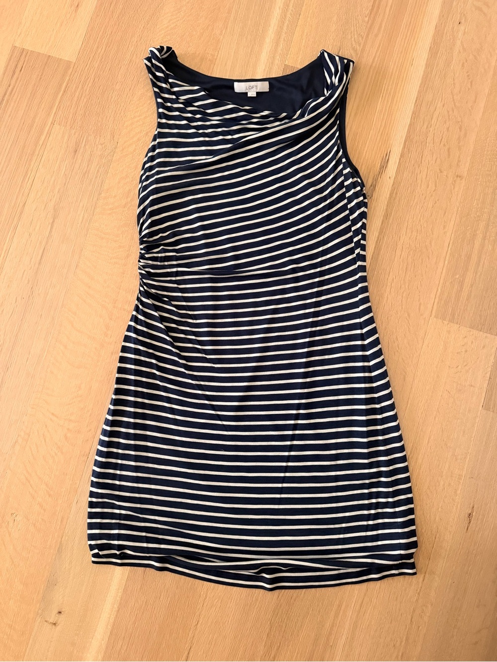 LOFT Navy and White Striped Sleeveless Sheath Dress